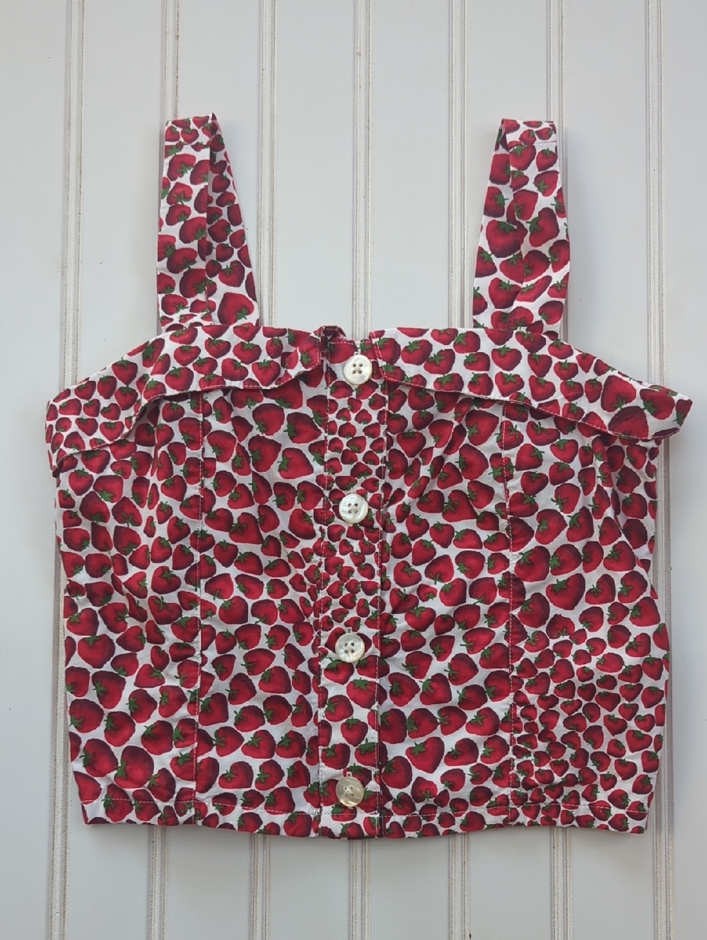 Crewcuts Red & White Strawberry Print Crop Top